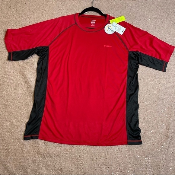 TSLA Men's Rashguard UPF 50+ Loose-Fit Short Sleeve Red & Black XL - Picture 7 of 9